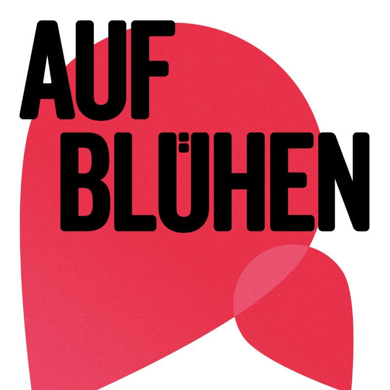 season stamp "Aufblühen", black text on a red background