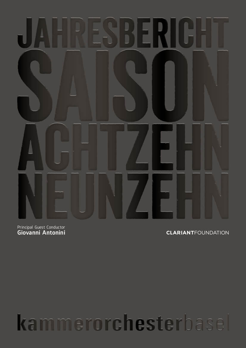The cover of the annual report of the 2018/19 season of the Basel Chamber Orchestra.