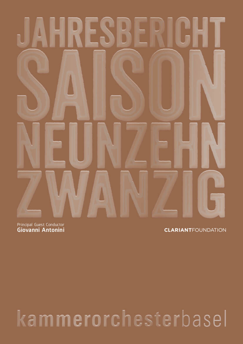 The cover of the annual report of the 2019/20 season of the Basel Chamber Orchestra.